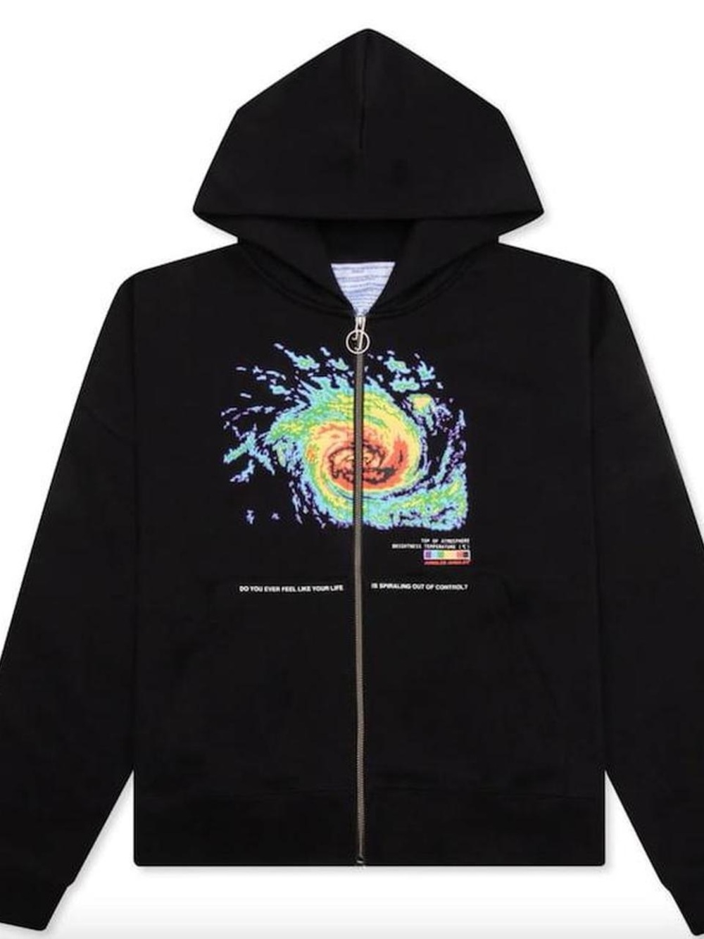 Black Hooded Zip Jacket with Multicolor Storm Graphic